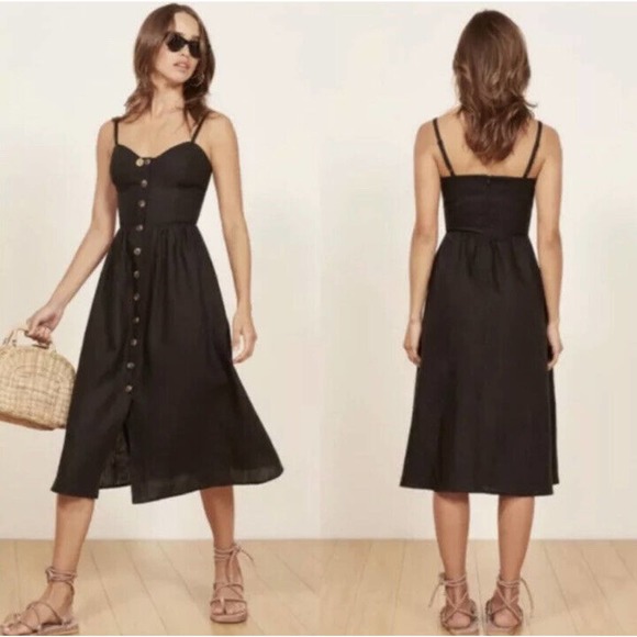 Reformation Dresses & Skirts - Reformation Thelma Dress Linen Button Front Strappy Midi Sundress Size 8 Aa21